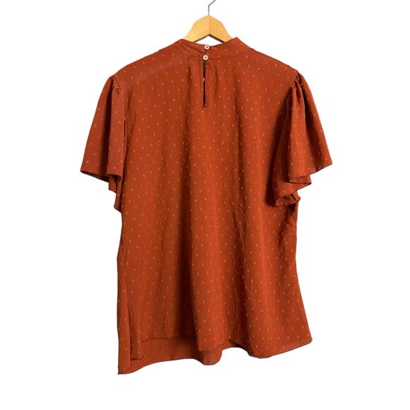 Kim & Cami Rust paprika Kitten Bow Short Sleeve Blouse Size XL Career Brunch - Picture 7 of 7